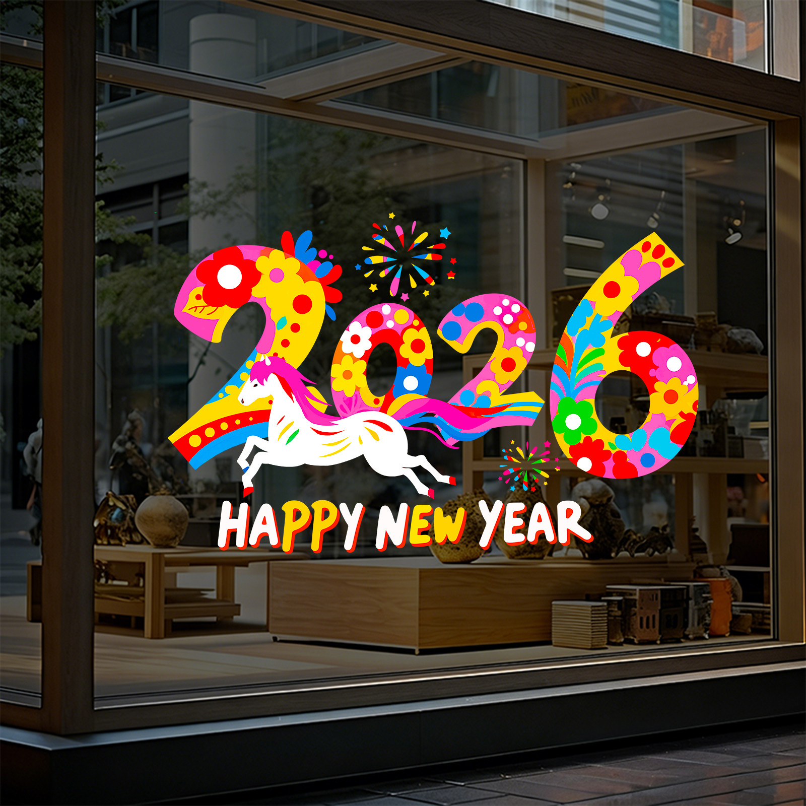 窗花2026新款马年新年橱窗店铺静电贴玻璃门贴纸春节过年装饰布置