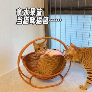 仿藤编水果篮猫咪摇篮秋千吊床四季通用猫床小猫幼猫专用新式猫窝