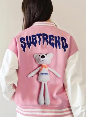 新款[SUBTREND]意大利潮牌粉色小熊棒球服3M棉外套S4MU01807