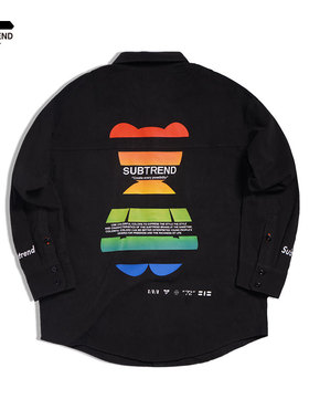 意大利SUBTREND秋季新款潮酷小熊印花黑色长袖衬衫S2FU02016