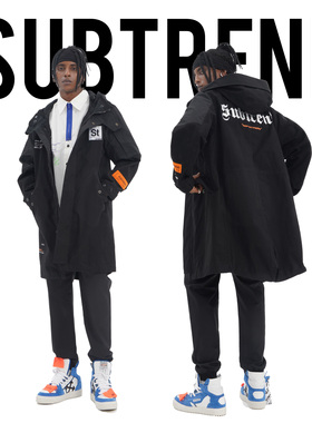 SUBTREND秋冬黑色连帽中长款加绒两件可拆卸保暖外套