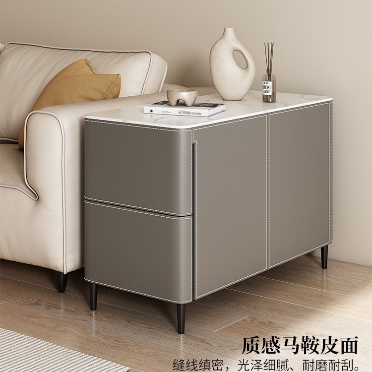 工厂批发轻奢现代马鞍皮边几角几
