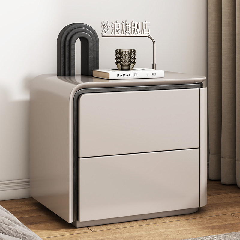 2025新款实木奶油风烤漆床头柜简约现代轻奢高级感创意床边置物架,住宅家具,床头柜,淘宝优惠券,粉丝福利购,淘宝优惠卷