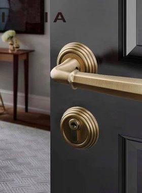 GIULIA意大利黄铜青古铜复古门锁静音磁吸房门锁法式双开门卧室门