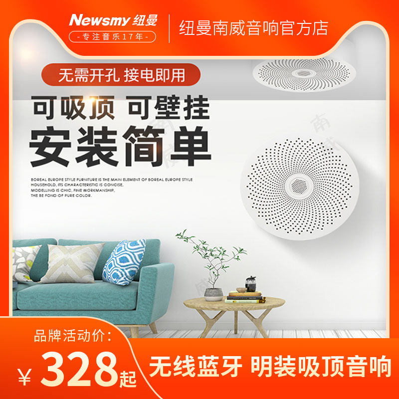 纽曼D25无线明装吊球音响超市店铺吊顶套装商场餐厅背景壁挂喇叭