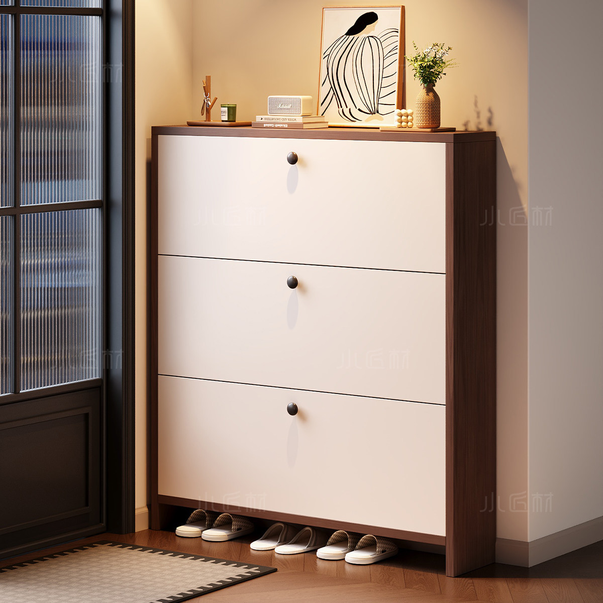 亚田超薄翻斗实木鞋柜家用门口楼道入户玄关储物柜大容量极窄鞋架,住宅家具,鞋柜,淘宝优惠券,粉丝福利购,淘宝优惠卷