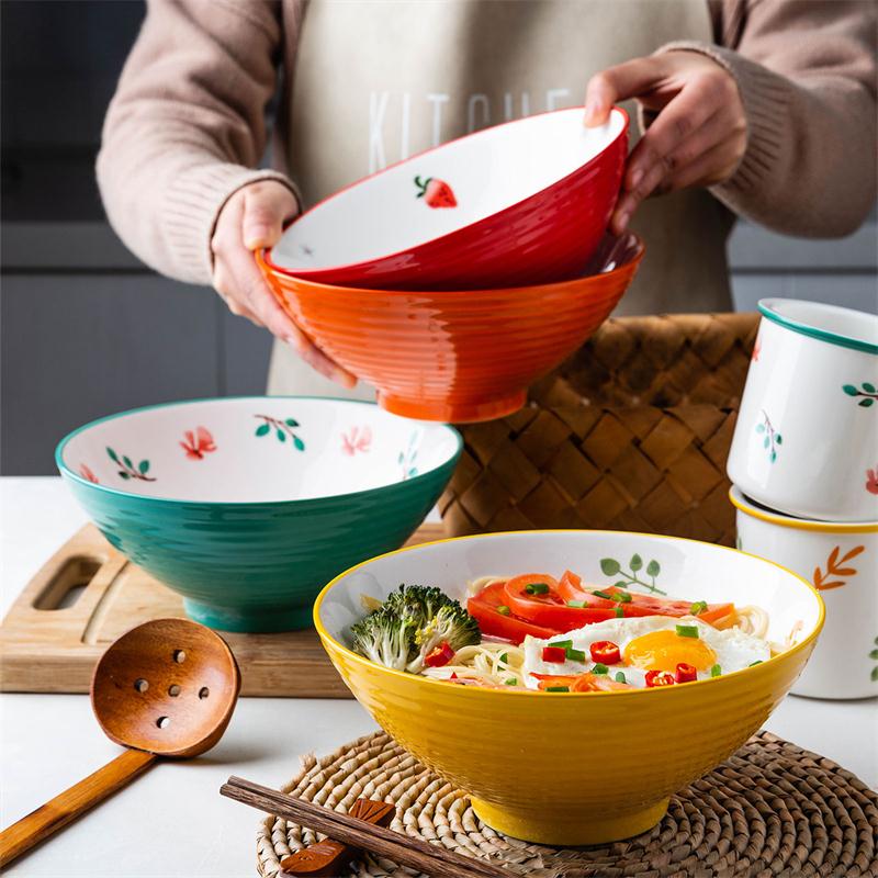 Modern housewife's original flower charm bubble underglaze color ramen bowl