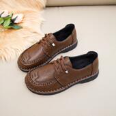 复古软底一脚蹬新款 女妈妈鞋 奶奶鞋 中老年防滑舒适系带休闲乐福鞋