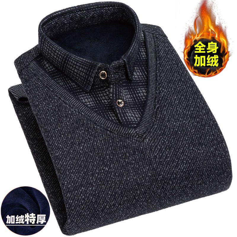 冬季加绒加厚毛衣男士假