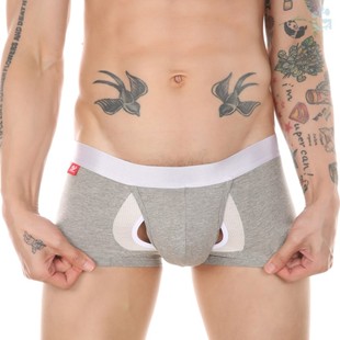 内裤男生透气四角裤纯棉U凸囊袋两侧开 口太空舱分离式男士四角裤