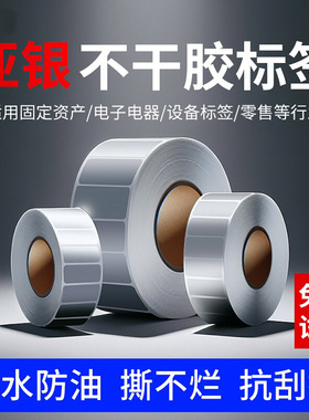 哑银标签防水PET亚银10*5 25x15mm 12 8撕不烂不干胶条码纸定做银色手写撕不烂三防固定资产卷筒设备防水贴纸