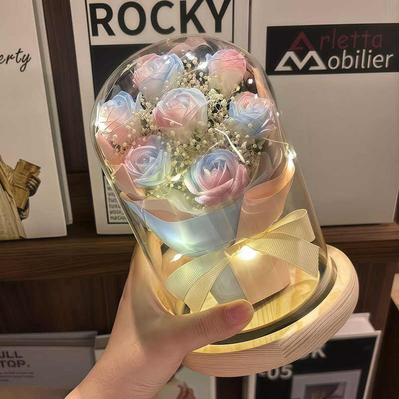 毕业礼物生日送女生女友妈妈老师永生花玫瑰花束玻璃罩仿真花摆件