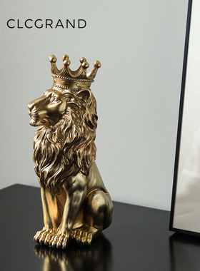 轻奢中古皇冠狮子摆件高级感小众客厅书房卧室装饰入户玄关艺术品