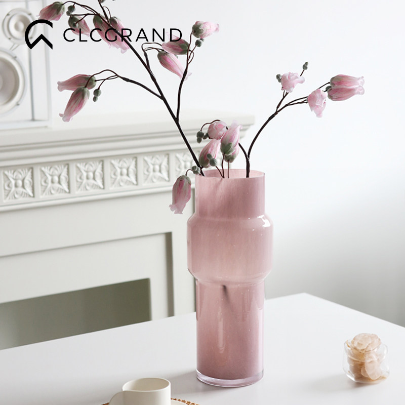 浅桃粉中古玻璃花瓶覆古高级感客厅餐桌轻奢简约设计小众插花摆件,家居饰品,花瓶,淘宝优惠券,粉丝福利购,淘宝优惠卷