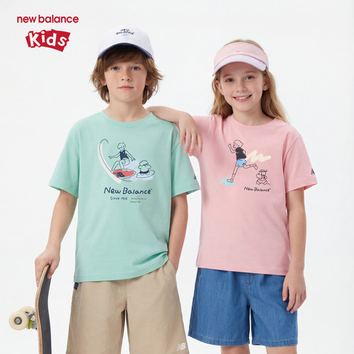 New Balance nb童装男女儿童夏季卡通印花舒适短袖T恤ND7EE2V013