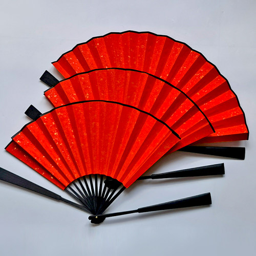 红色洒金宣纸折扇空白刻字书法
