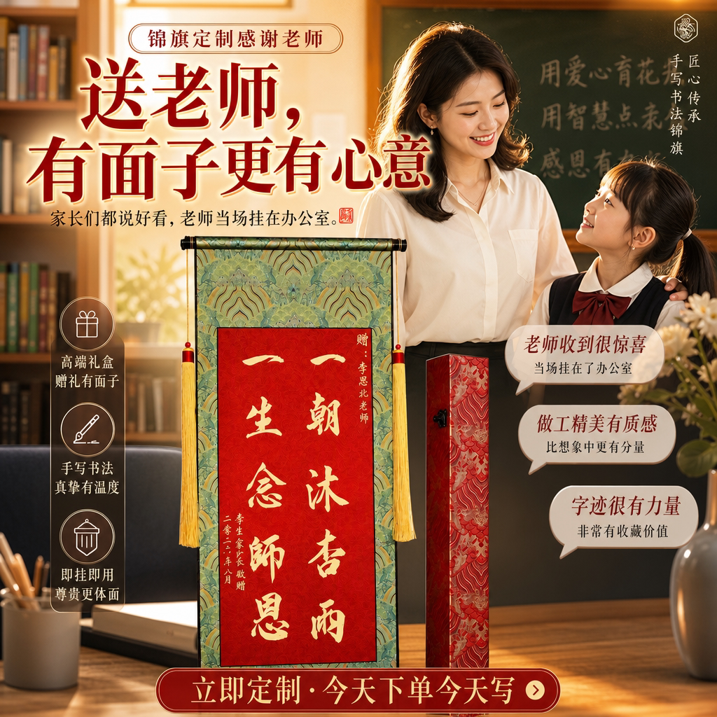 【教师节感恩礼】卷轴锦旗定制