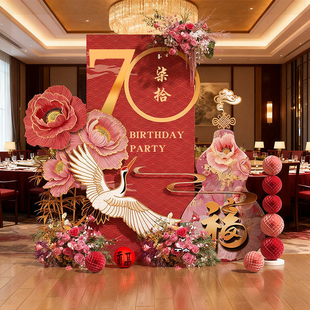 寿宴场景布置氛围感背景墙kt板80大寿老人生日农村祝寿装饰60岁70