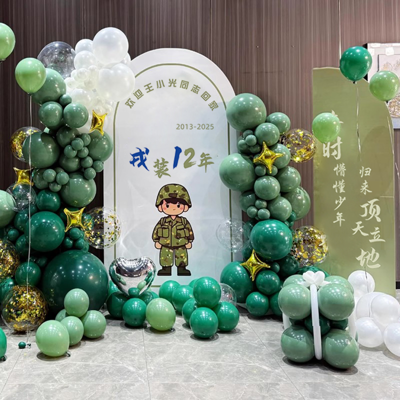 退伍仪式氛围场景欢迎回家退役军人主题气球装饰酒店背景墙kt板