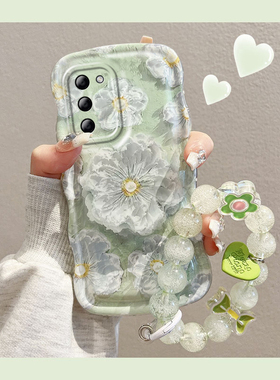 绿色油画花朵适用OPPOA55手机壳新款女PEMM00网红创意日韩风高级感OPPO全包硅胶软壳a55不会撞壳的防摔保护套
