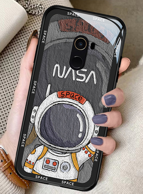小米mix2手机壳油画玻璃液态硅胶壳XiaomiMIX2S网红创意卡通全包保护套小米MIX4手机壳动漫创意宇航员