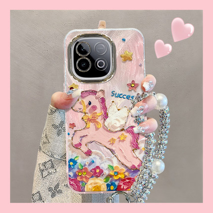 适用油画小马IQOOZ10turboPRO手机壳z9turbo+可爱风z8卡通z7全包防摔z5保护套新款z9x女高级专用外壳马年VIVO