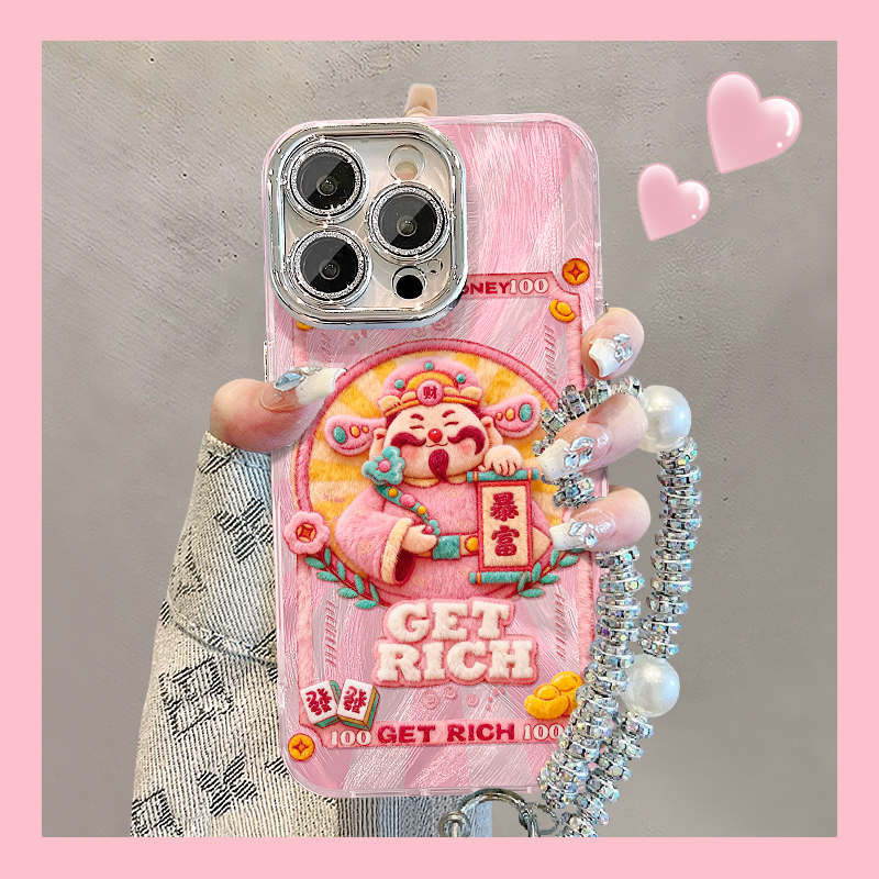 适用苹果系列毛绒财神手机壳