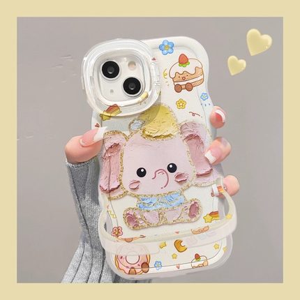 适用苹果16promax手机壳新款iPhone15pro双支架波浪14plus防摔13可爱女款12涂鸦xsmax油画大象XR全包保护套