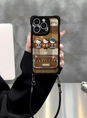 适用苹果16E复古猫咪17air手机壳iPhone15promaxx新款14plus四角挂绳13卡通12女11防摔8/7保护套xsma外壳可爱
