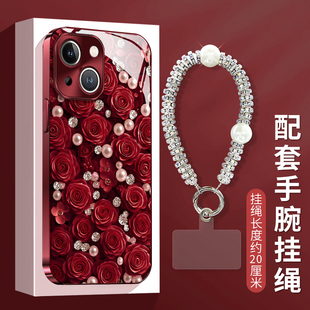 适用珍珠玫瑰苹果17air手机壳16E新款 iPhone15promax外壳14plus电镀玻璃轻奢12全包11防摔8保护套7专用xsmax