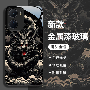 适用iQOOZ6手机壳新款vivoiqooz6x金属漆钢化玻璃外壳vivo爱酷Z6x个性创意国潮黑龙不会撞壳的龙年防摔保护套