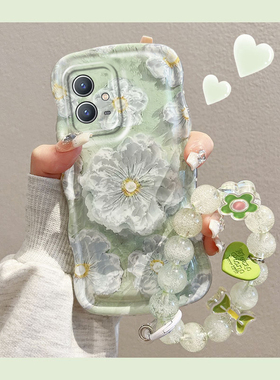 适用于VIVOY33e手机壳新款V2166A网红创意绿色油画花朵VIVO高级感镜头全包硅胶软壳仙女款y33e防摔保护套潮牌