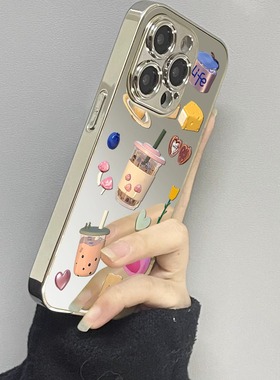 蛋糕奶茶适用苹果16手机壳iPhone15Promax新款ip14电镀13镜面12Pro个性11创意Xsmax保护套8pluse2硬壳67p全包