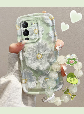 适用于VIVOV23手机壳新款V23Pro网红创意绿色油画花朵vivo高级感镜头全包硅胶软壳V23E仙女款ins防摔保护套女