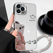 适用苹果16Promax新款 iPhone15电镀ip14玻璃壳13笑脸12Pro哈哈11带手链Xsmax镜面8plus创意6s个性 Xr硬壳Se2女