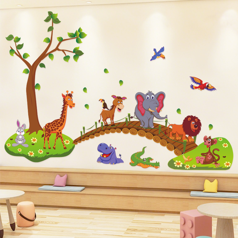 幼儿园班级教室卡通动物墙面装饰墙贴纸卡通儿童房间卧室墙壁贴画图片