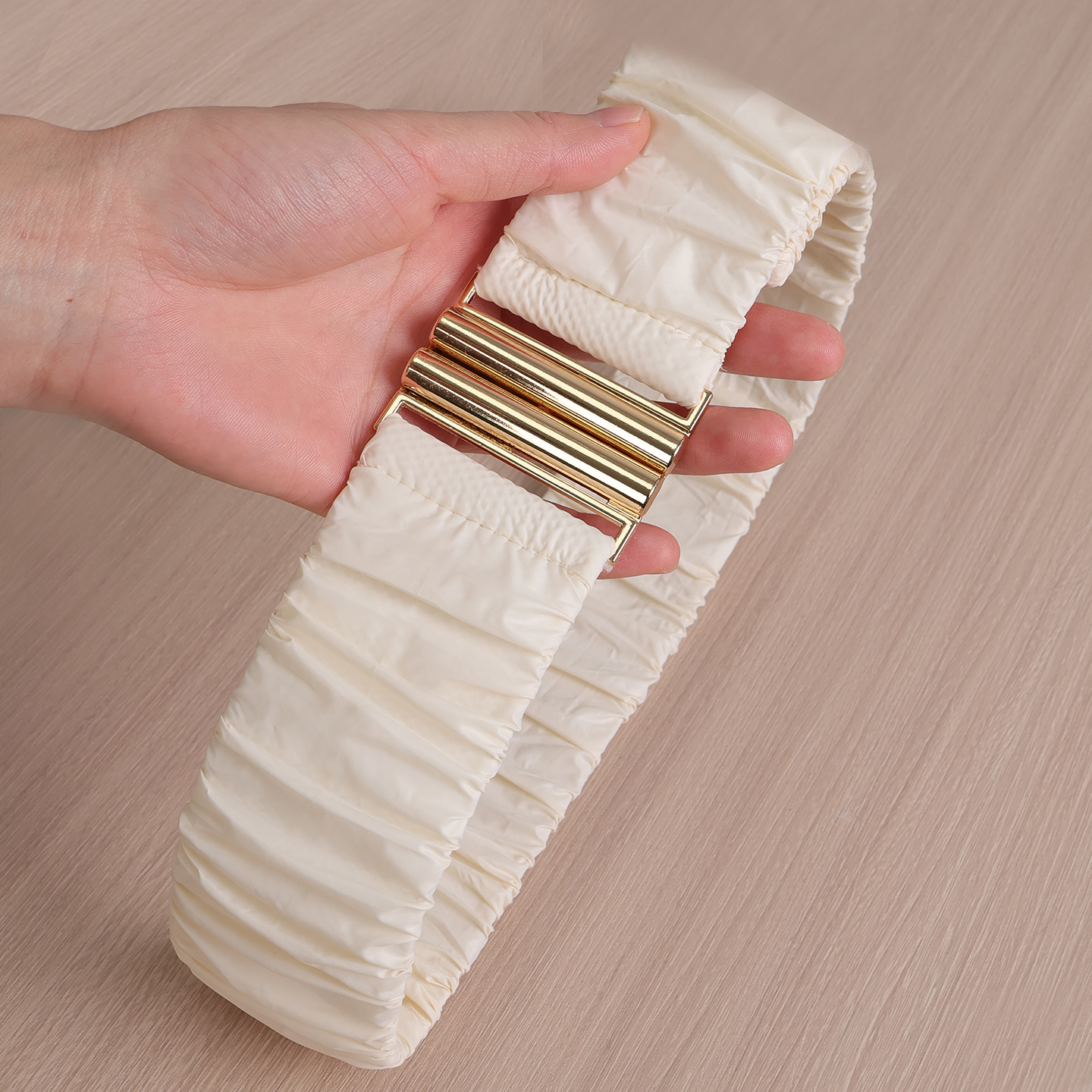 米白色专用羽绒服腰带玫瑰金扣头