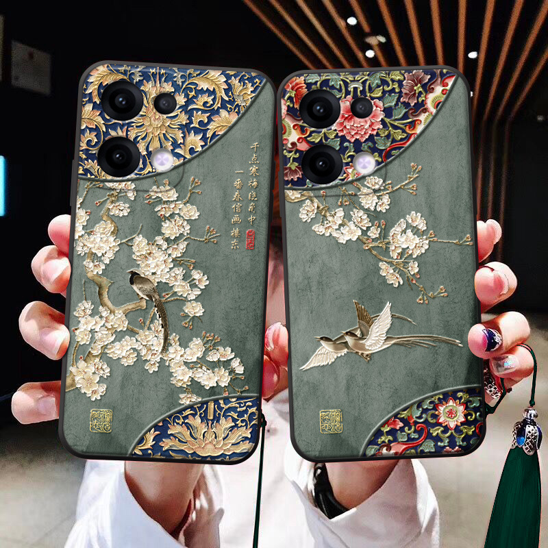 中国风蓝花贵鸟适用OPPOReno13手