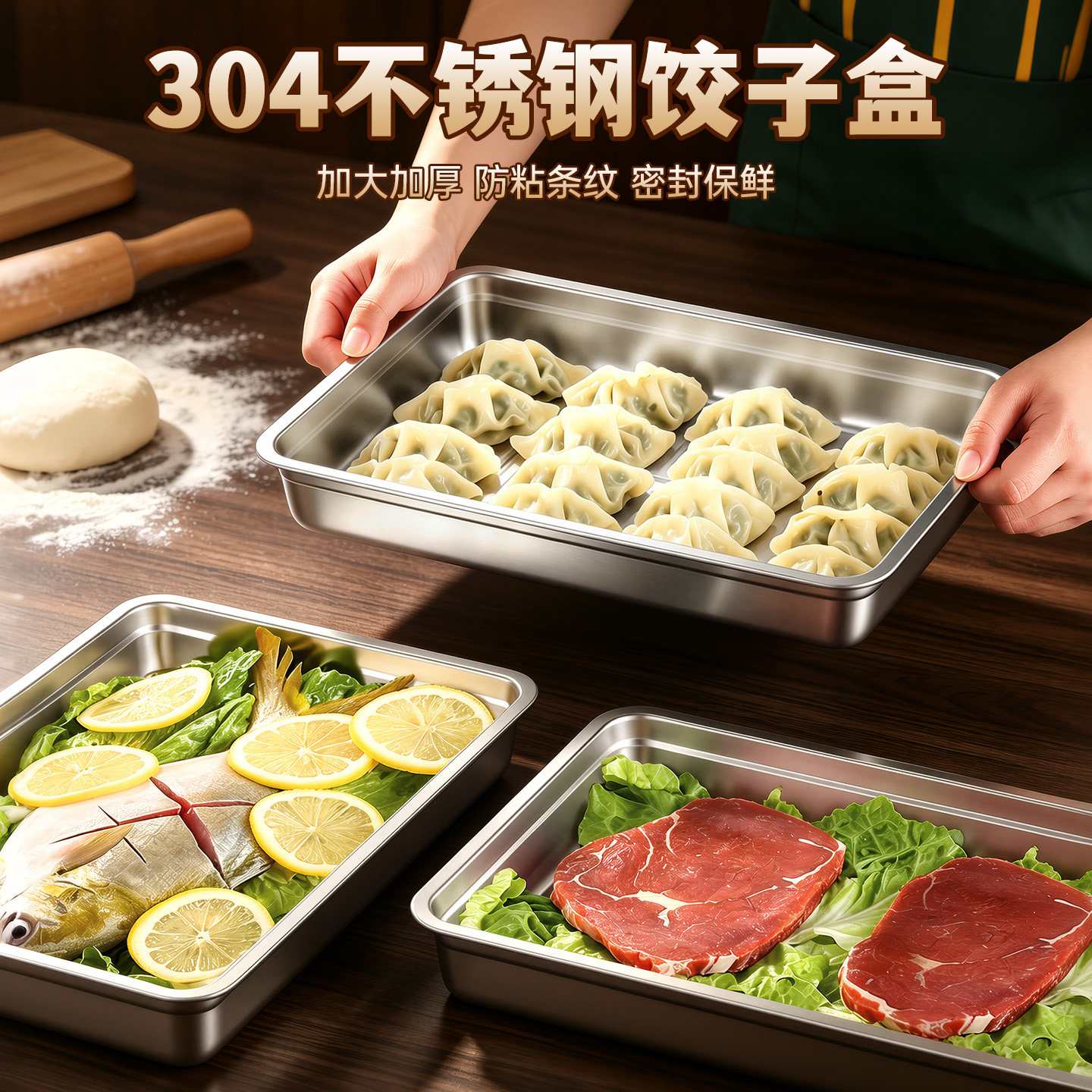 不锈钢饺子盒，冷冻不粘不串味图片