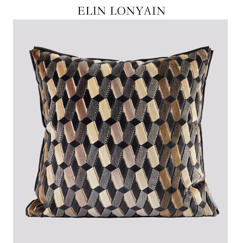 珑衍家居简约轻奢咖色天丝菱形格靠垫抱枕样板房酒店高端沙发方枕,居家布艺,靠垫/抱枕,淘宝优惠券,粉丝福利购,淘宝优惠卷