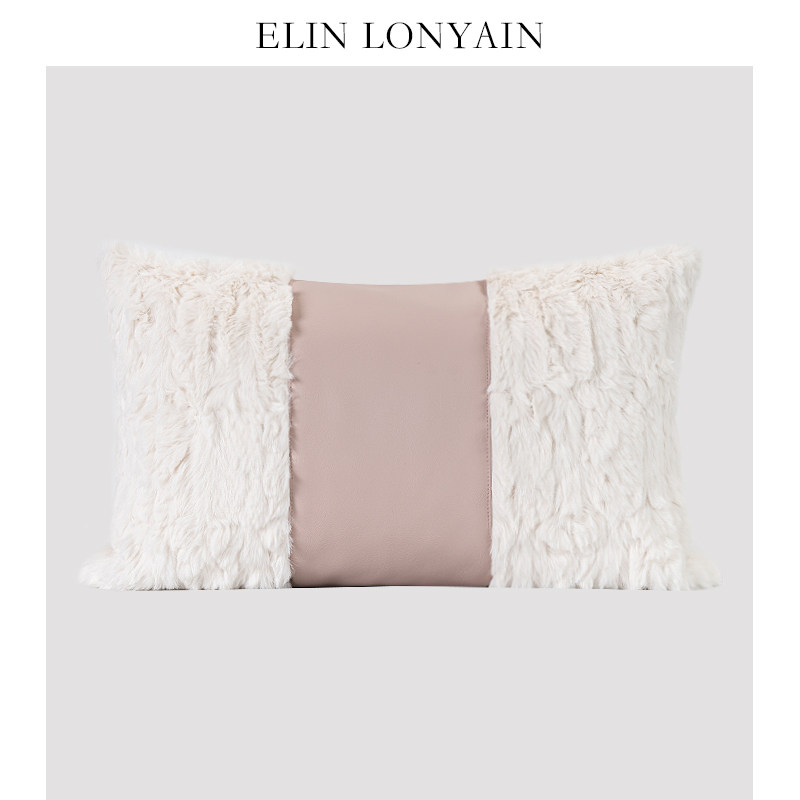 ELIN LONYAIN现代轻奢粉白色皮质拼接靠垫抱枕女孩房样板房腰枕,居家布艺,靠垫/抱枕,淘宝优惠券,粉丝福利购,淘宝优惠卷