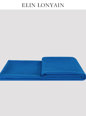 ELIN LONYAIN现代简约轻奢克莱因蓝色3D立体压花搭毯样板房床尾毯