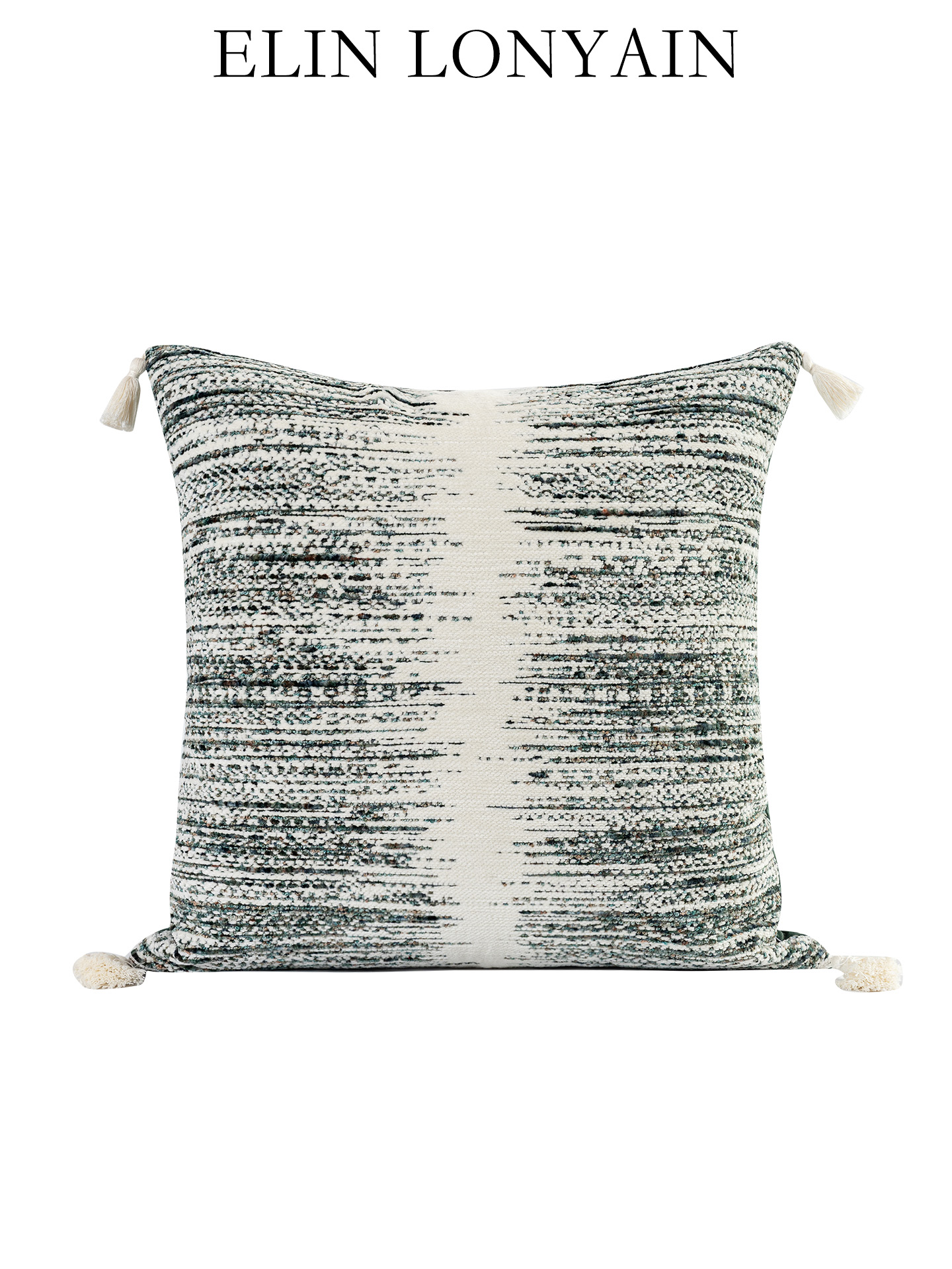 龙岩之家现代休闲绿色雪绒线渐变流苏靠枕样板房酒店民宿方枕