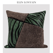 ELIN LONYAIN现代绿色斑马纹真牛皮咖色羊羔毛拼接靠垫样板房抱枕