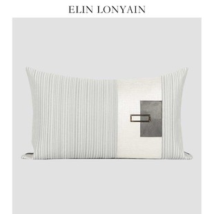 饰靠垫抱枕样板房腰枕 ELIN LONYAIN现代轻奢浅灰色条纹拼接金属装