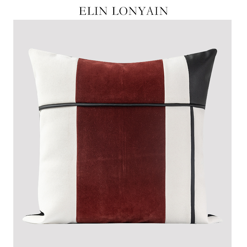 ELINLONYAIN红黑白麂皮拼接抱枕