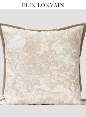 ELIN LONYAIN简约咖色森林印花图案靠垫抱枕样板房客厅沙发方腰枕