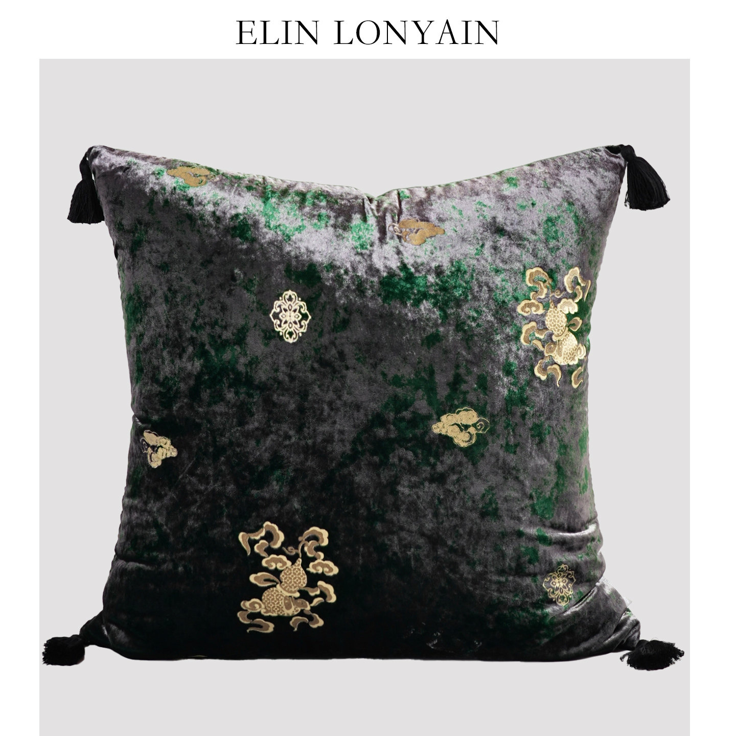 珑衍家居国风福禄祥云绿色真丝绒靠垫抱枕样板房摩登东方客厅方枕,居家布艺,靠垫/抱枕,淘宝优惠券,粉丝福利购,淘宝优惠卷