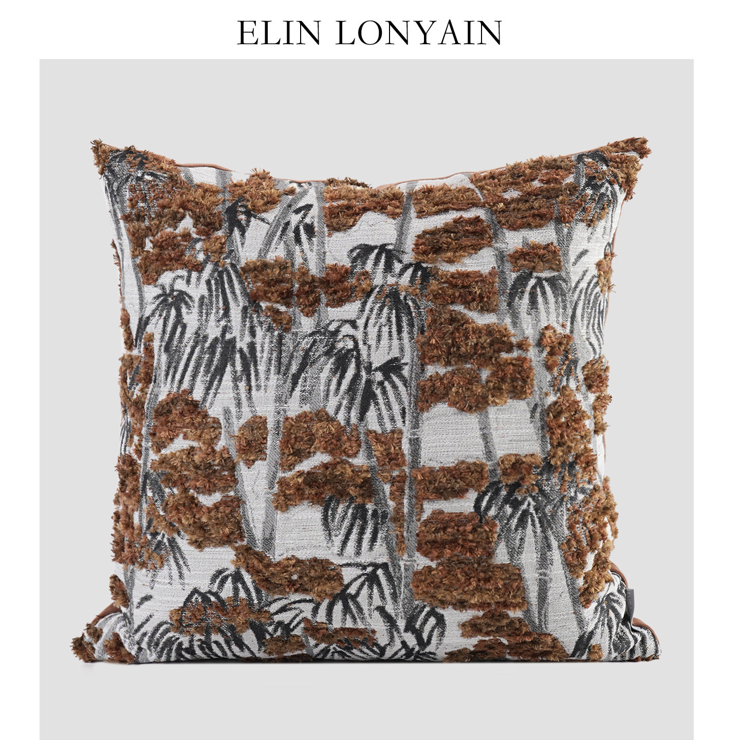 中古咖色山林提花雪尼尔沙发方枕