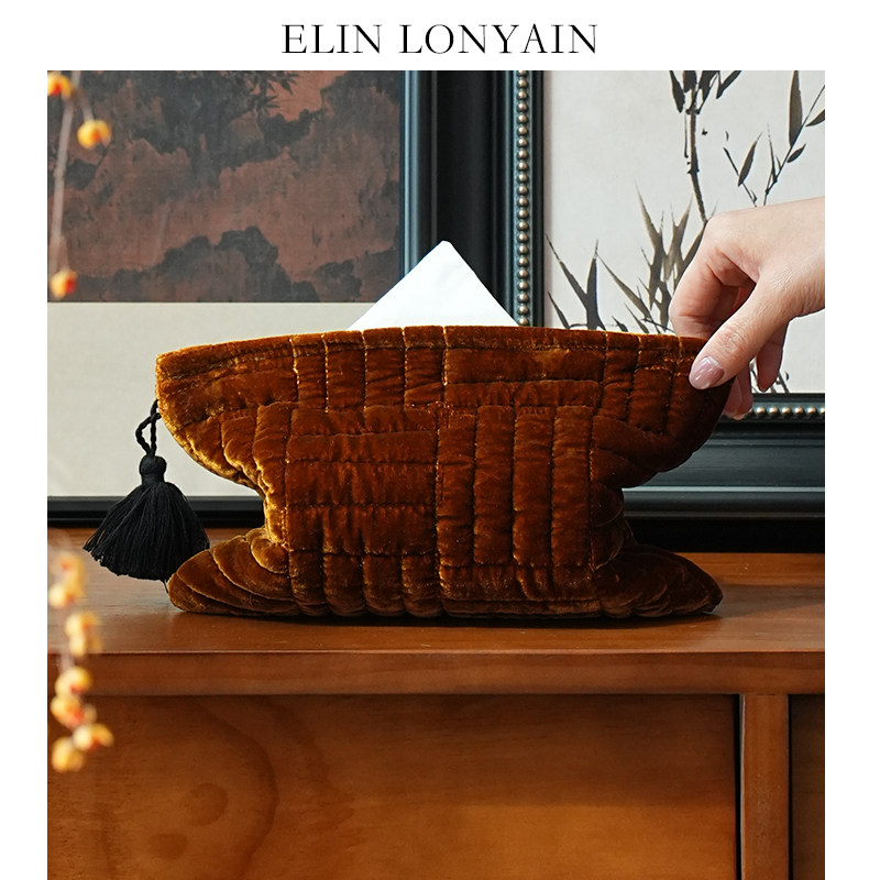 ELIN LONYAIN侘寂纸巾盒套抽取式高级感家用车用布艺中大号抽纸套
